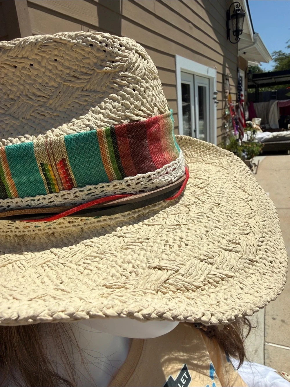 Custom straw cowboy hat w Peacock,feathers leather ,vintage cloth, card sheriff